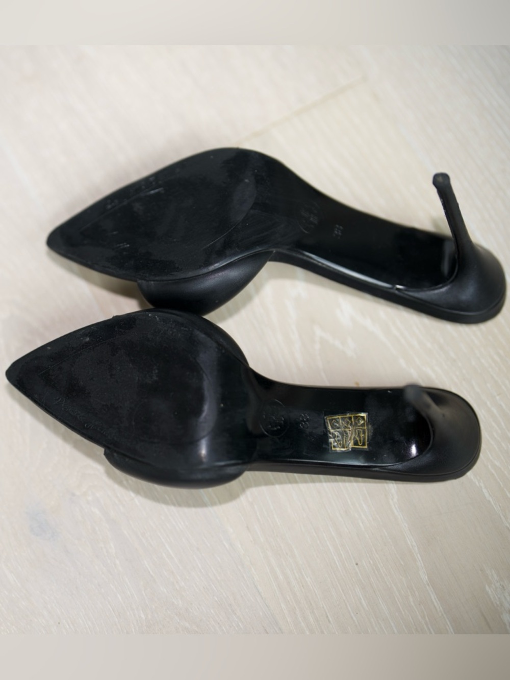 Femme Los Angeles Saint Slipper Black Pointed Toe Stiletto Mule‎ Heels SIZE 38 - Picture 7 of 13